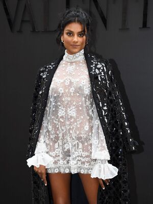 Simone Ashley braless in see through dress at Valentino Womenswear Spring∕Summer 2023 show